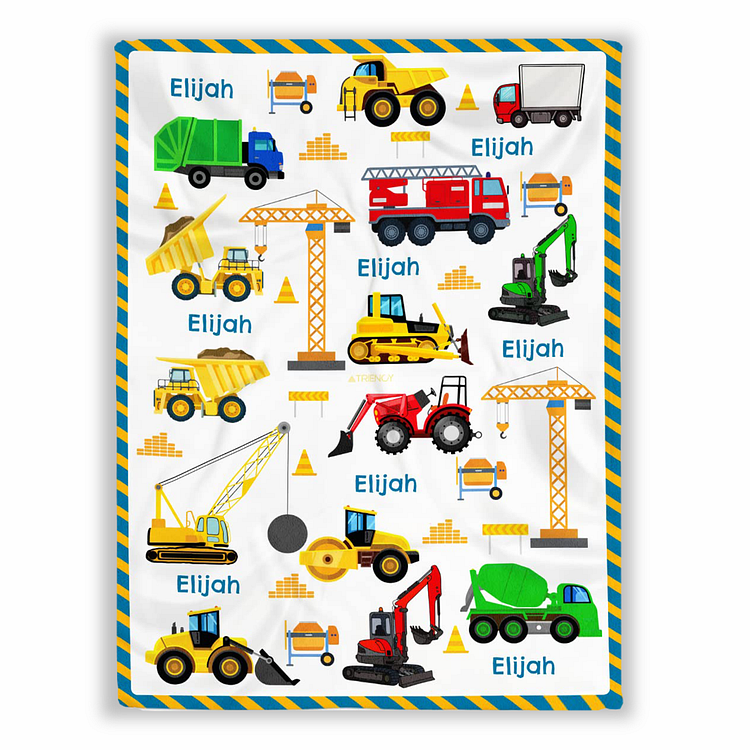 BlanketCute-Personalized Lovely Kid Excavator Blanket with Your Kid's Name | 01