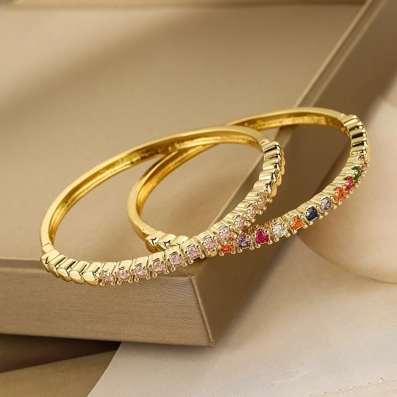 Modern Style Round Copper 18k Gold Plated Zircon Bangle In Bulk