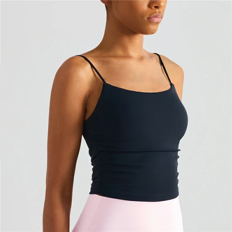 Shop black crop spaghetti top at a great price on Hergymclothing