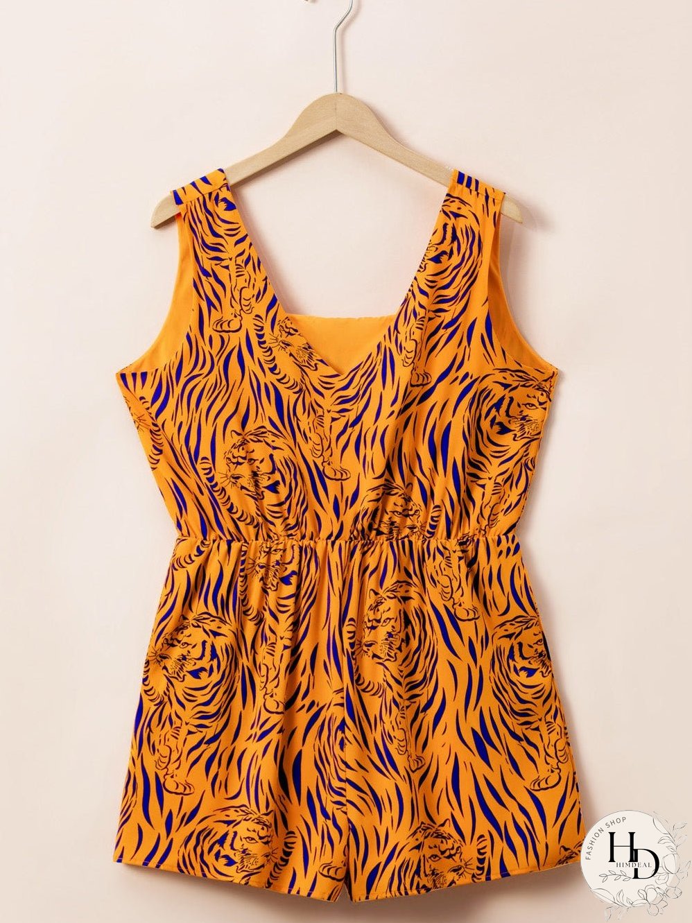 Sunny Plus Size Tiger Stripe V Neck Sleeveless Romper