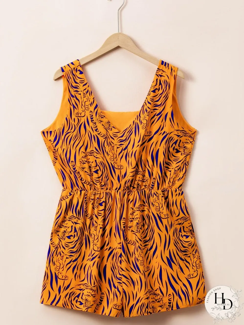 Sunny Plus Size Tiger Stripe V Neck Sleeveless Romper