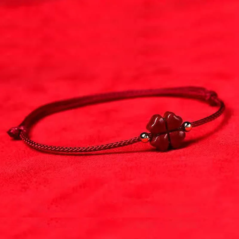 Cinnabar Red String Four Leaf Clover Blessing Bracelet