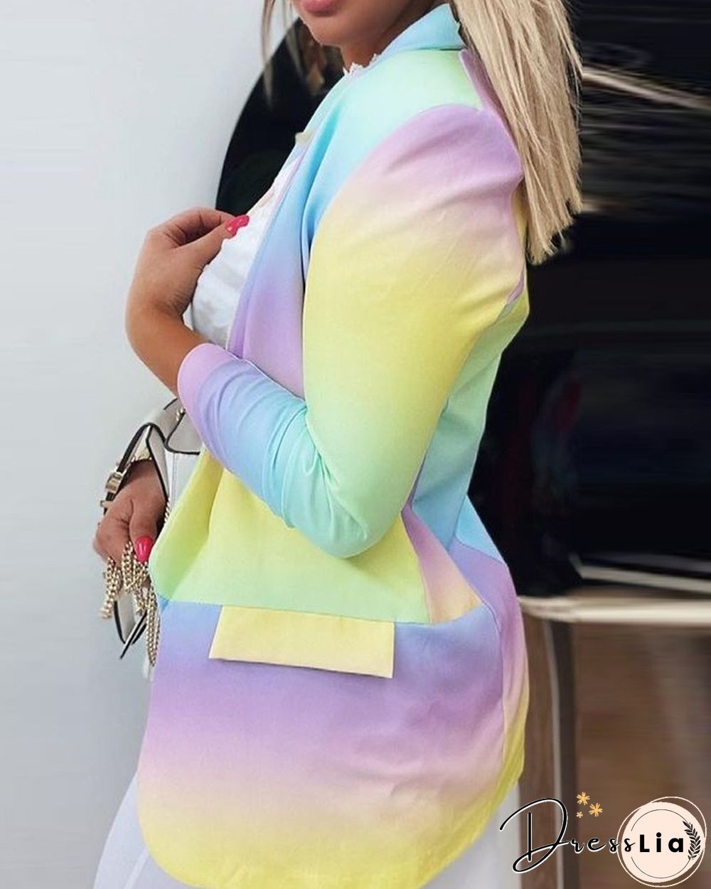Ombre Colorblock Long Sleeve Blazer Coat