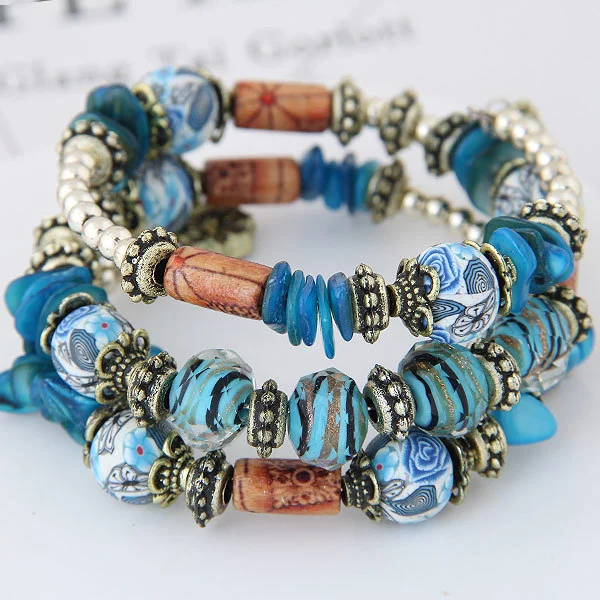 Multi-layer colorful stone shell bracelet