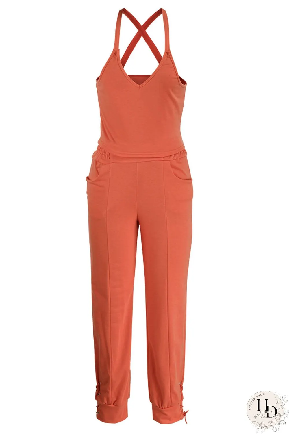 Red Casual Solid Split Joint Spaghetti Strap Sleeveless Two Pieces