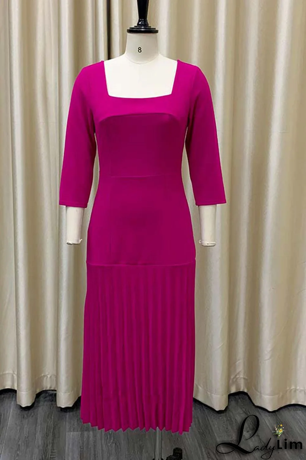 Purple Elegant Solid Patchwork Fold Square Collar Straight Dresses