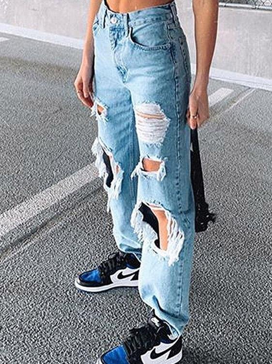 Casual Slim Fit Pocket Ripped Jeans