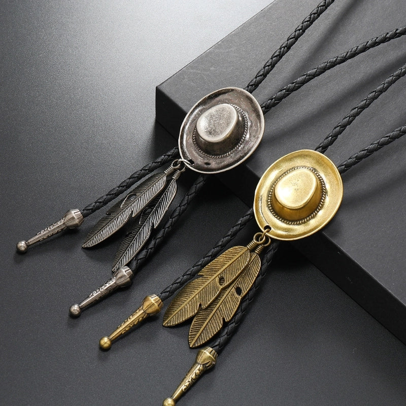 Retro Hat Feather Pu Leather Alloy Unisex Bolo Tie Necklaces