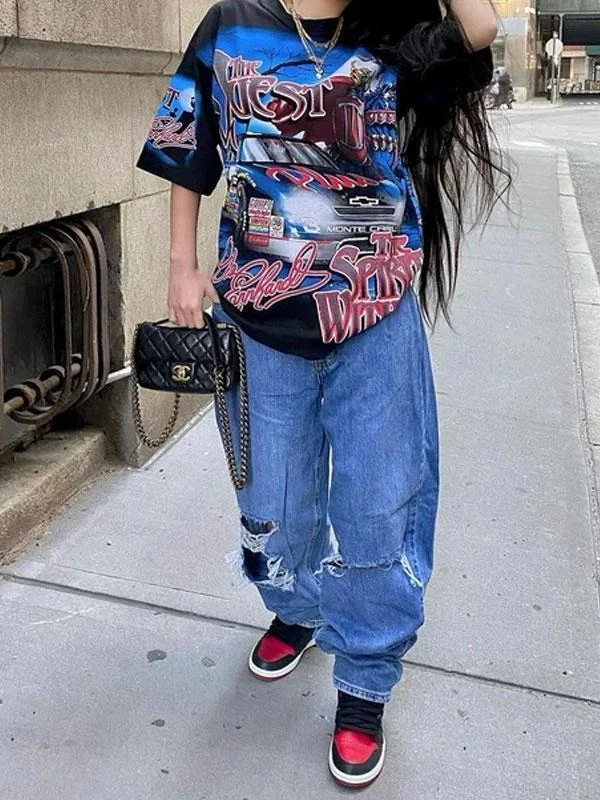 Wide leg ripped jeans