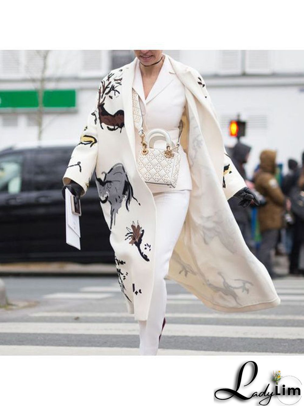 Fall Women's Long Sleeve Turndown Collar Jacket Printed Coat