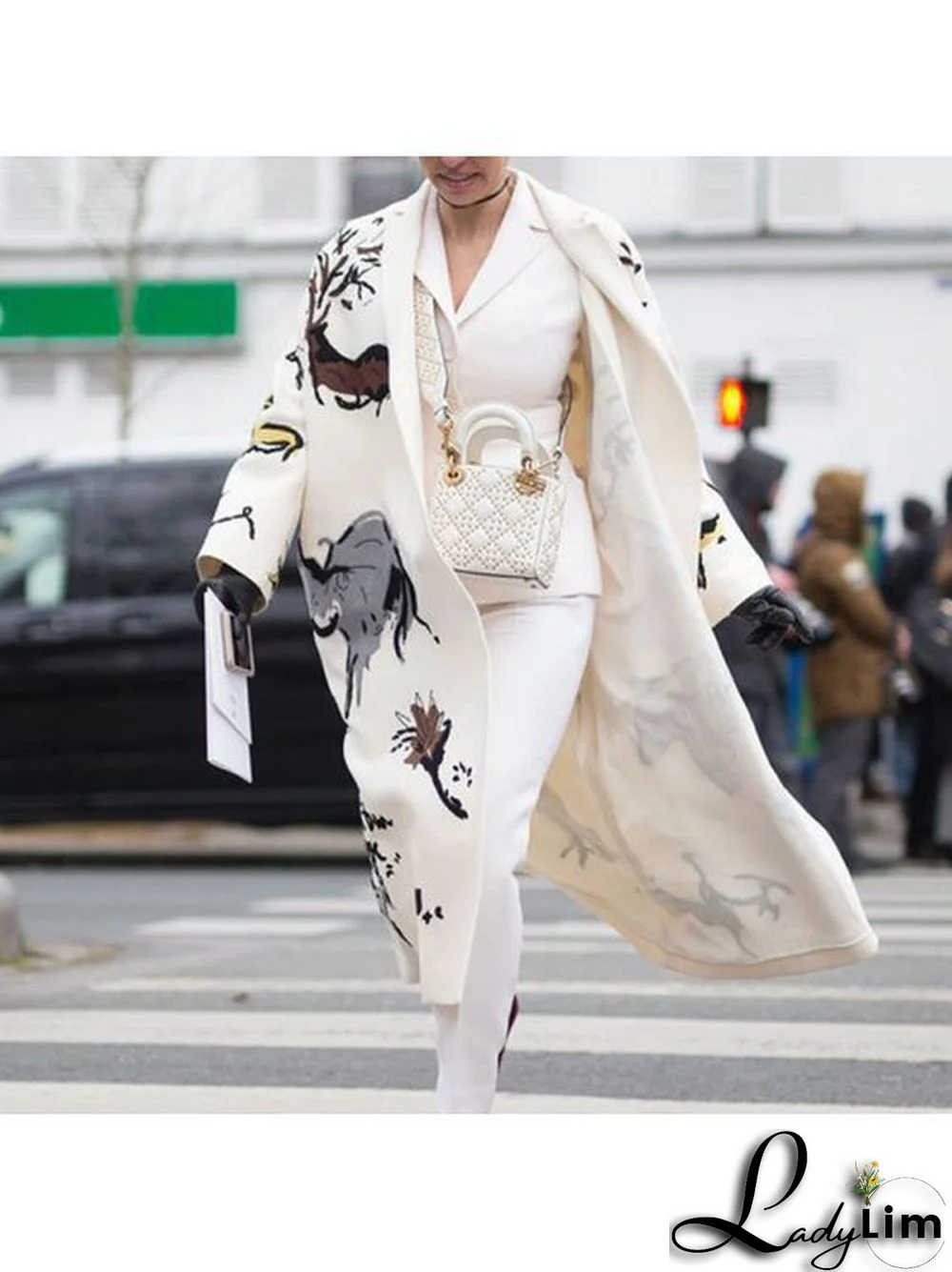 Fall Women's Long Sleeve Turndown Collar Jacket Printed Coat