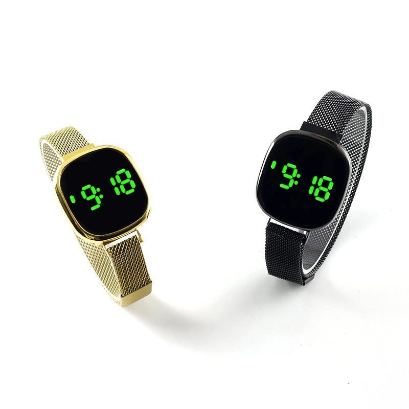 Spot New Korean Square Watch Men’s Touch LED Wrist Watch Fashion Trend Magnetic Buckle Mesh Belt Steel Band Electronic Watch