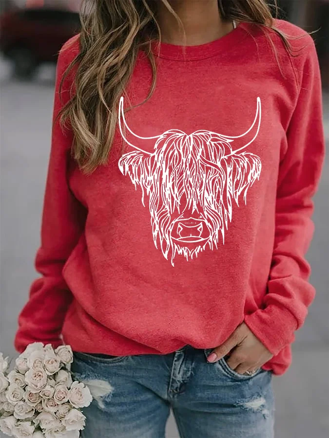 Women's Highland Cow Printed Casual Sweatshirt socialshop