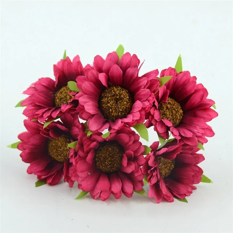 6pcs Cheap Daisy Artificial Flower Silk Sunflower Bouquet For Wedding Decoration Scrapbooking DIY Wreaths Craft Fake Flowers