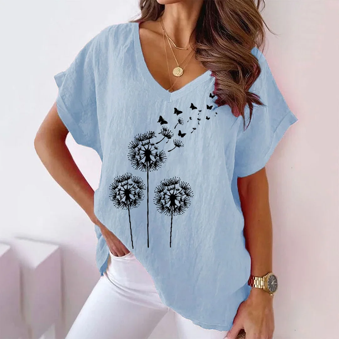 White Casual Printed Ruched Short Sleeve Shift V Neck Tunic T-Shirt | IFYHOME