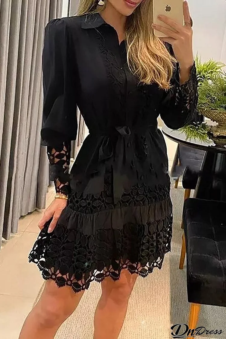 A Toast To Myself Lace Patchwork Shirt Dress