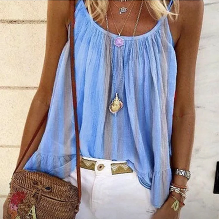 Stripe Printing Sleeveless Tops