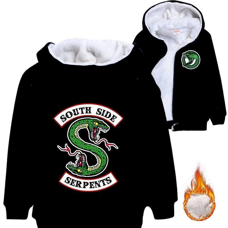 Mayoulove South Side Serpents Print Girls Boys Kids Zip Up Fleece Lined Hoodie-Mayoulove