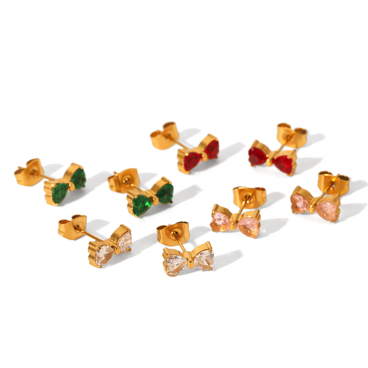 Ins Style Stainless Steel Bow Earrings Inlaid Zircon Earrings Female Titanium Steel 18K Gold-Plated Earrings