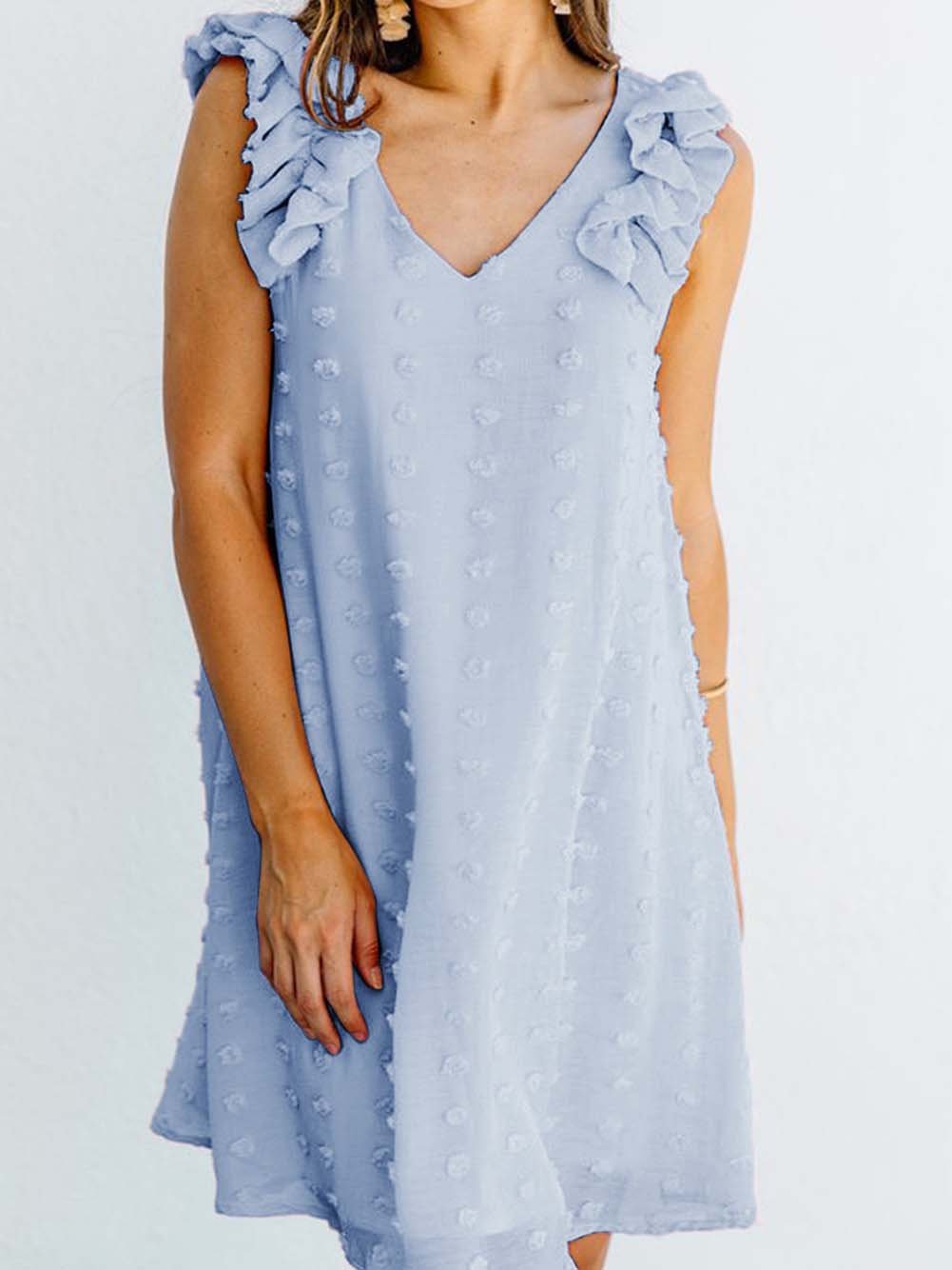 Women Half Sleeve V-neck Solid Color Dress