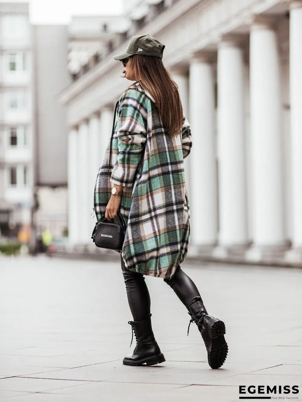 Casual Plaid Zip Long Sleeve Hooded Outerwear | EGEMISS