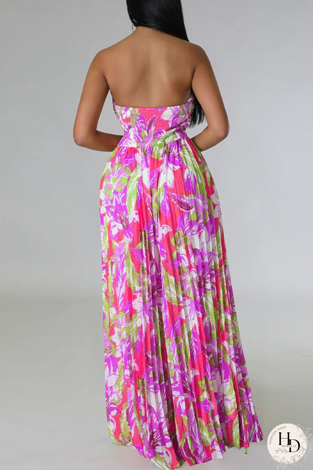 Tangerine Red Sexy Print Patchwork Strapless Straight Jumpsuits