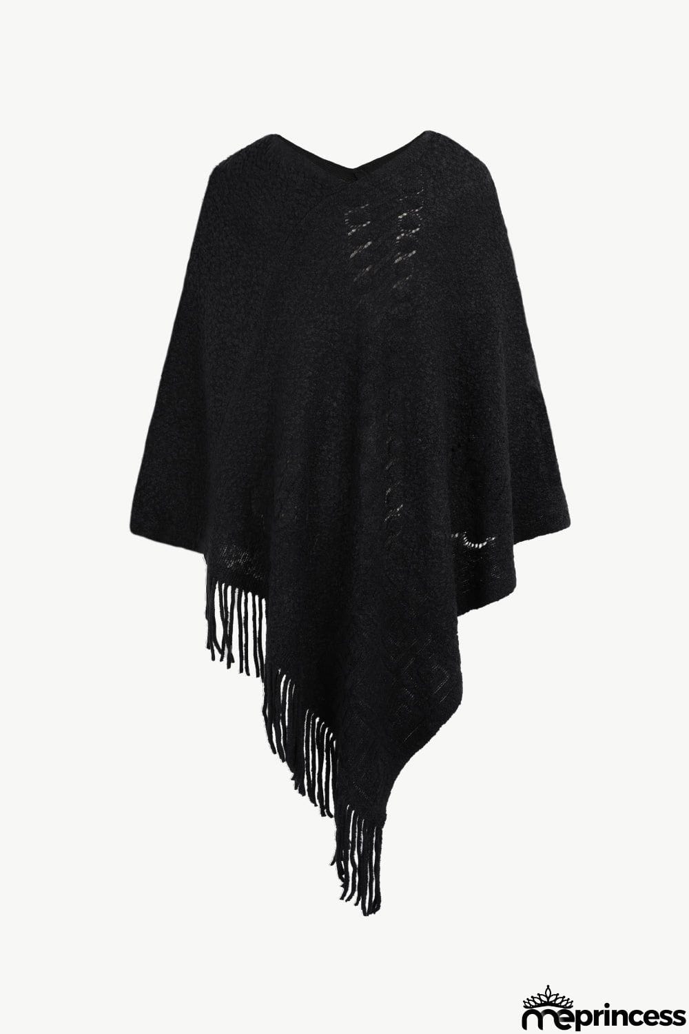 Pearl Trim Fringe Hem Poncho