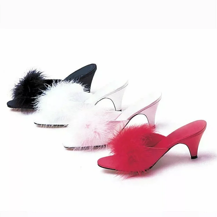 Peep Toe Furry Mules with Mid Heels in Custom Color Vdcoo