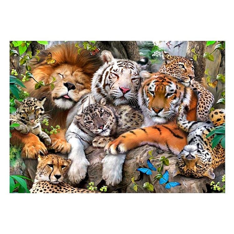 Peinture de diamant - ronde complète - lion de tigre