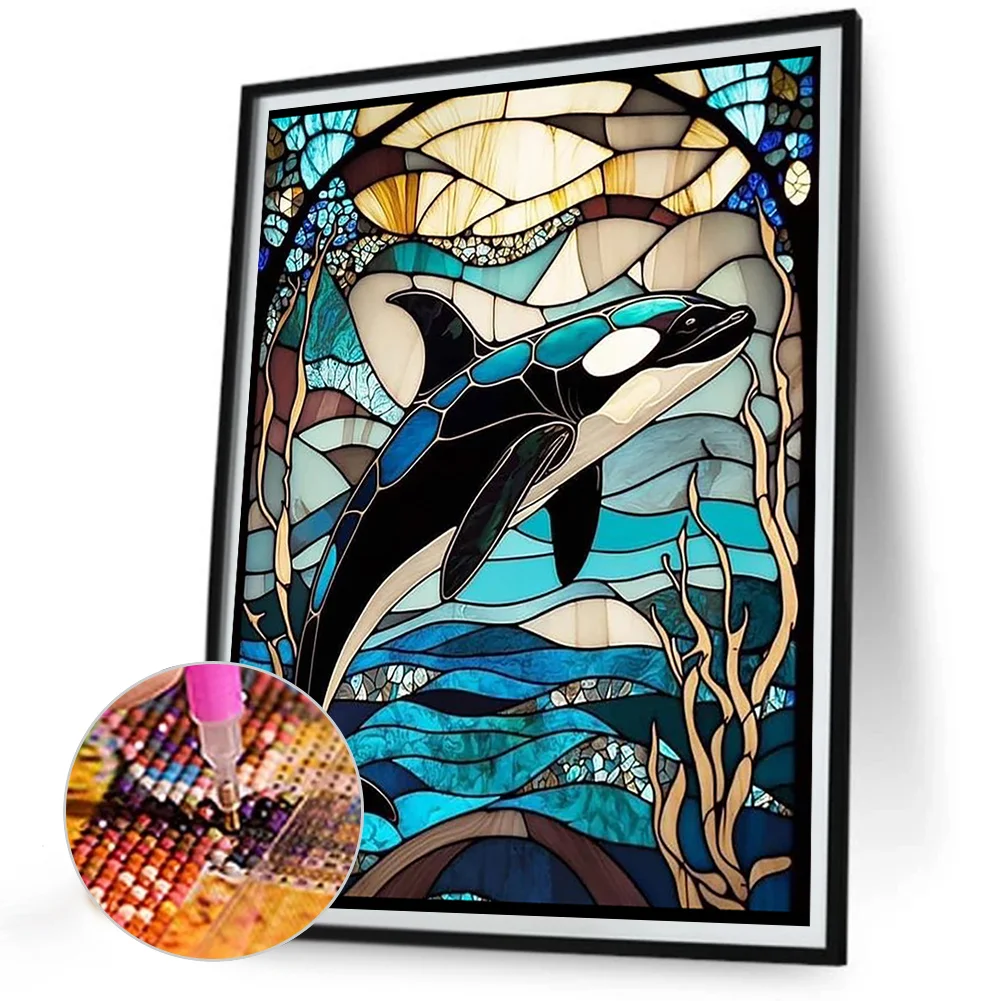 Diamond Painting - Full Round Drill - Stained Glass Dolphin(Canvas|30*40cm)