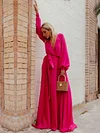 Solid Color Long Sleeve V-Neck Maxi Dress