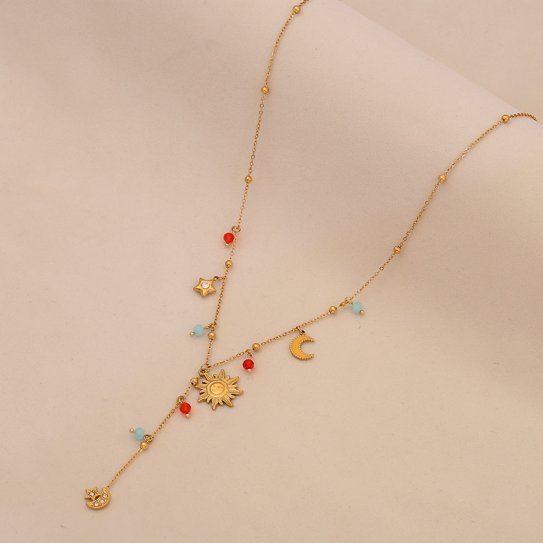 Cute Cherry Necklace Fashion Crystal Love Y-Shaped Necklace Star Moon Clavicle Chain N1563