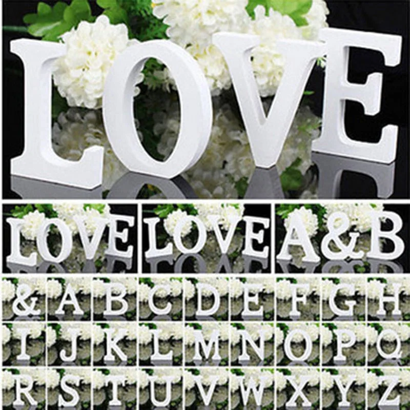 White Wooden Letter English Alphabet DIY Personalised Name Design Art Craft Free Standing Heart Wedding Home Decor
