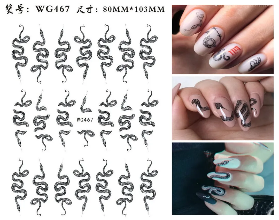 3D Dragon Snake Design Nail Stickers Colorful Dragons Slider Decals Lady Love Nail Art Gel Polish Decal Tattoo Decorations-Nail Inspo