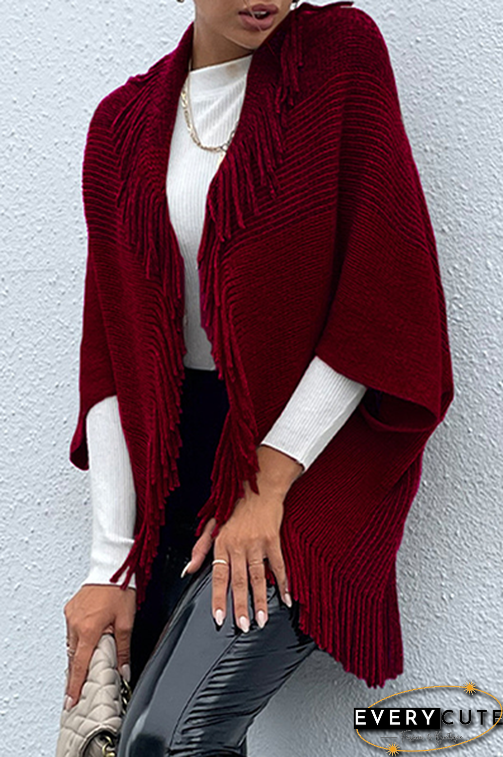 Casual Elegant Striped Tassel Patchwork Turndown Collar Tops Sweater