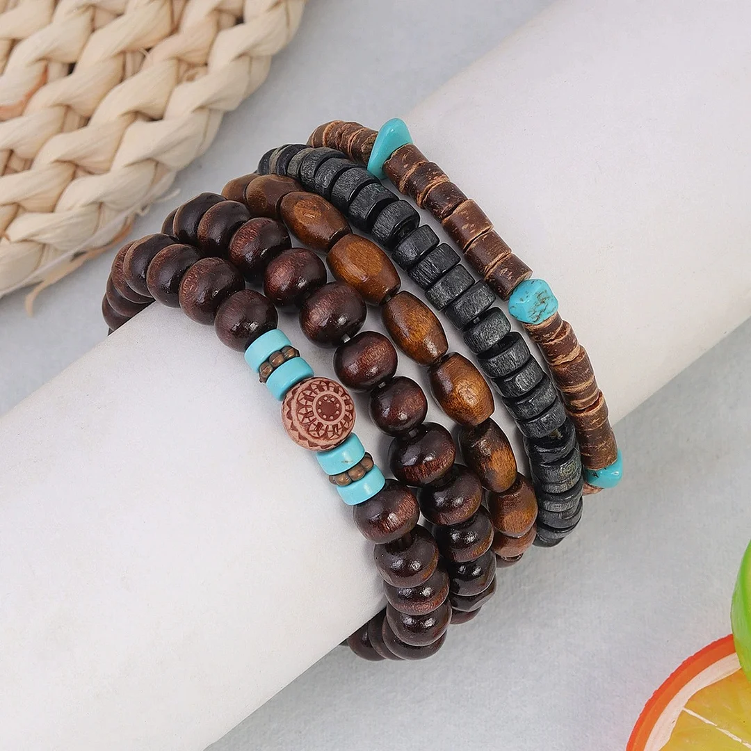 African Tribal Wooden Beads Bracelet Five Piece Set