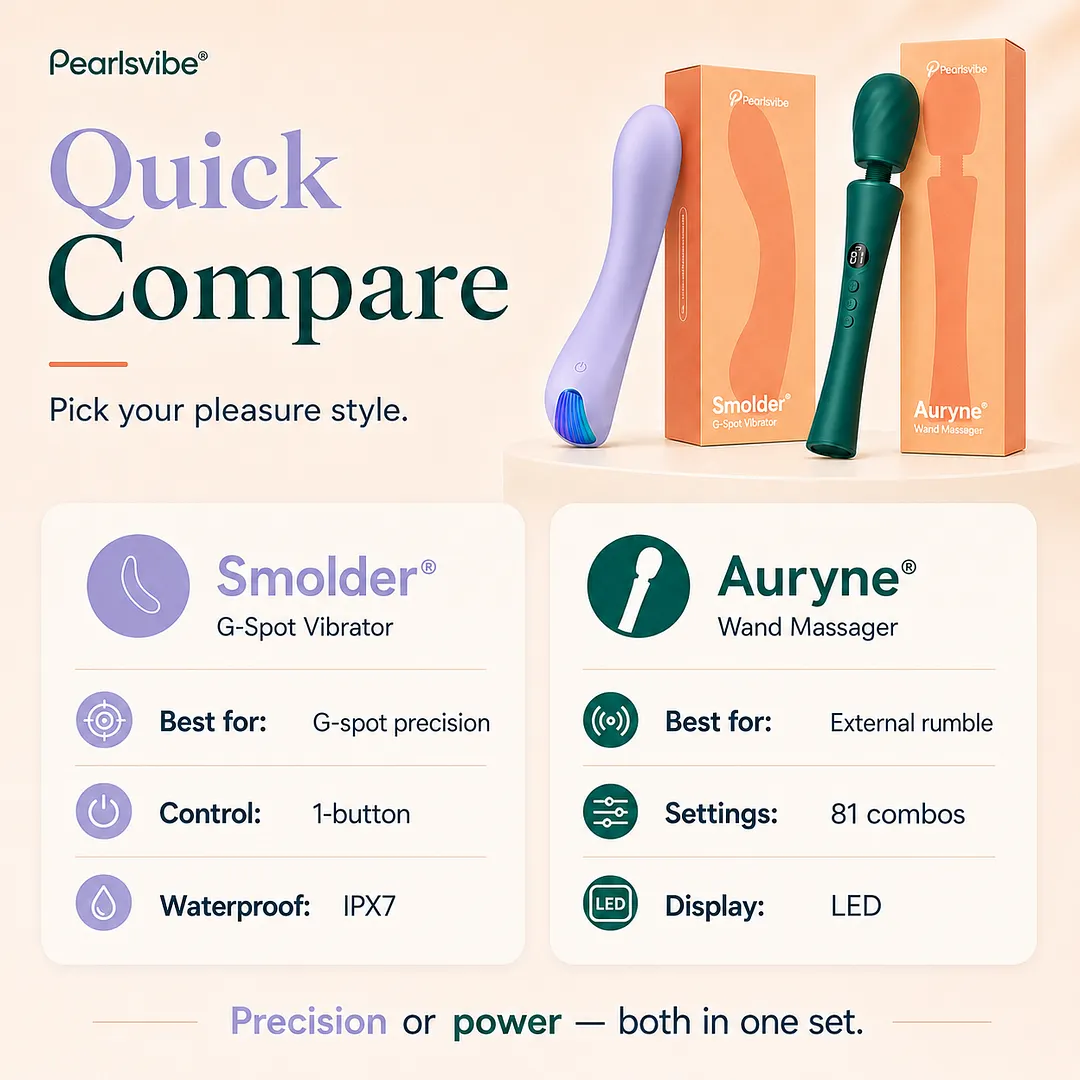 Curves & Rumbles Set - Pearlsvibe&reg; Smolder&reg; G-Spot Vibrator & Auryne&reg; Wand Massager