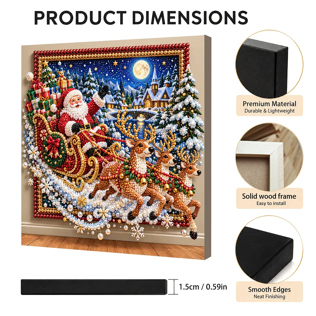Framed Pearl Painting Kit Santa Claus Night 11.81x11.81in