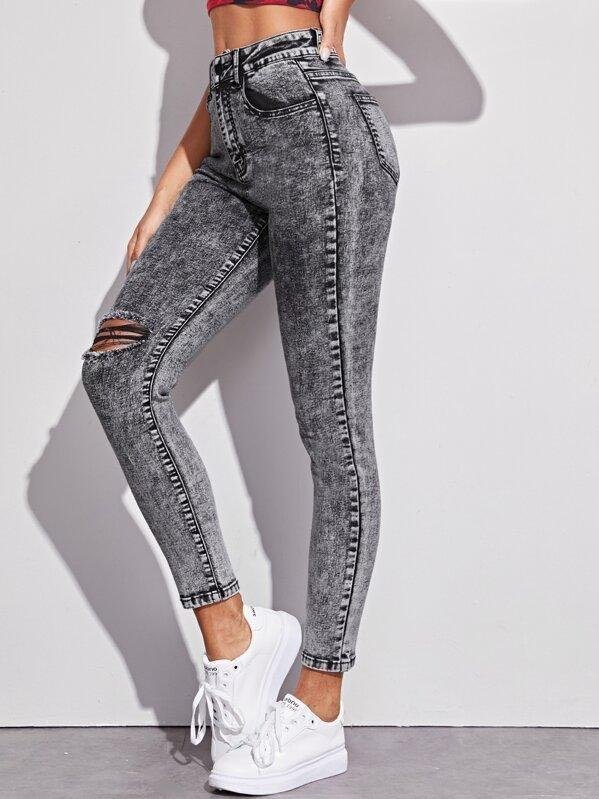 Acid Wash High-Waisted High Stretch Skinny Jeans