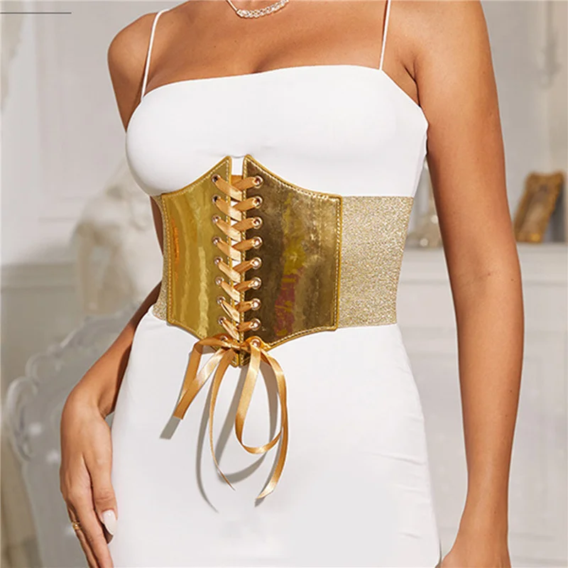 Women's Elastic Gold Corset Wide Belt Waist Strap Coat Decorative Girdle
