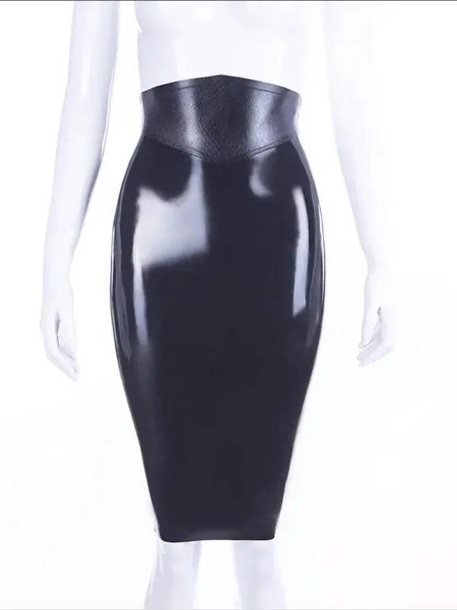 Women's Latex Snake Belt Pencil Skirt - Full Back Zip