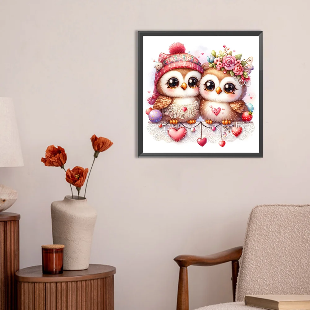 Diamond Painting - Full Round Drill - Cute Owl(Canvas|30*30cm)