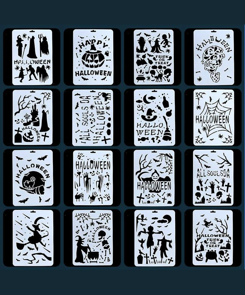 16 Pcs Halloween Painting Stencils Kit-Himinee.com