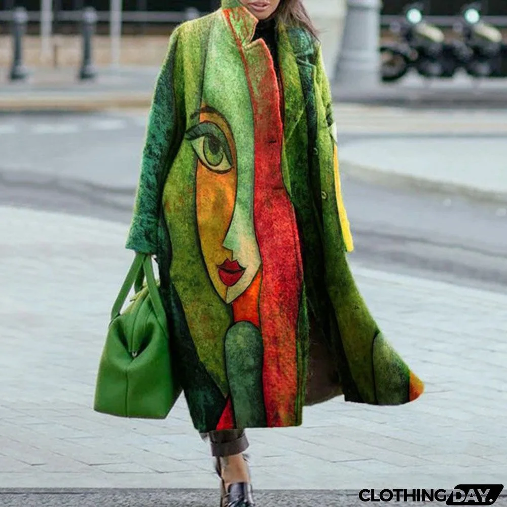 Women Fashion Autumn And Winter Long Sleeve Lapel Over Coat