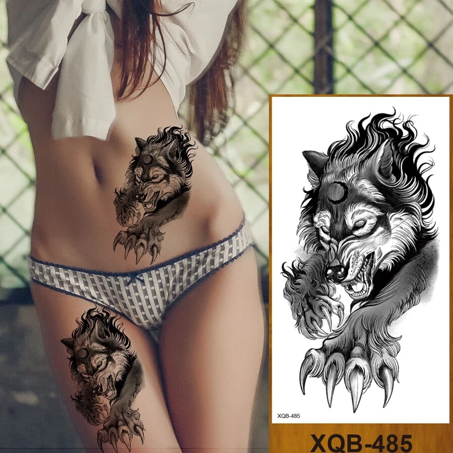 Temporary Tattoo Stickers Men Women Adult Girl Chest Flower Arm Leg Fake Tatoo Semi Permanent Tiger Wolf Beauty & Beast Body Art