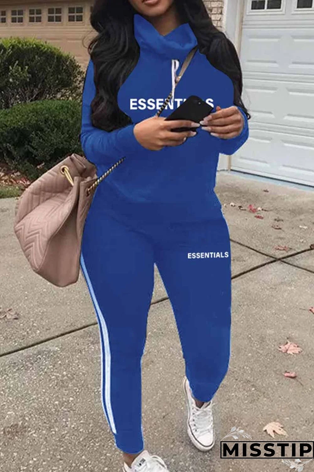 Blue Street Print Letter Turtleneck Long Sleeve Two Pieces