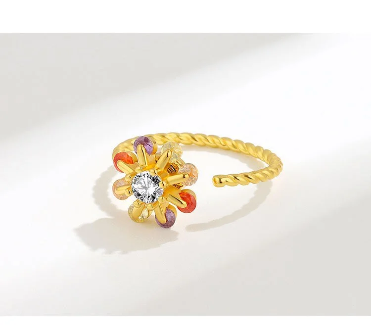 Multicolored Zircon Anti-Anxiety Turnable Ring