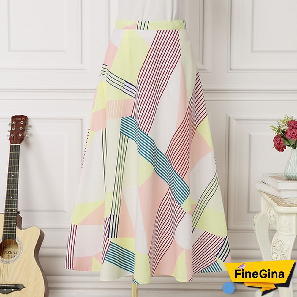 Stylish Women High Waist Maxi Skirt Holiday Summer Casual Loose Stripe Long Skirts
