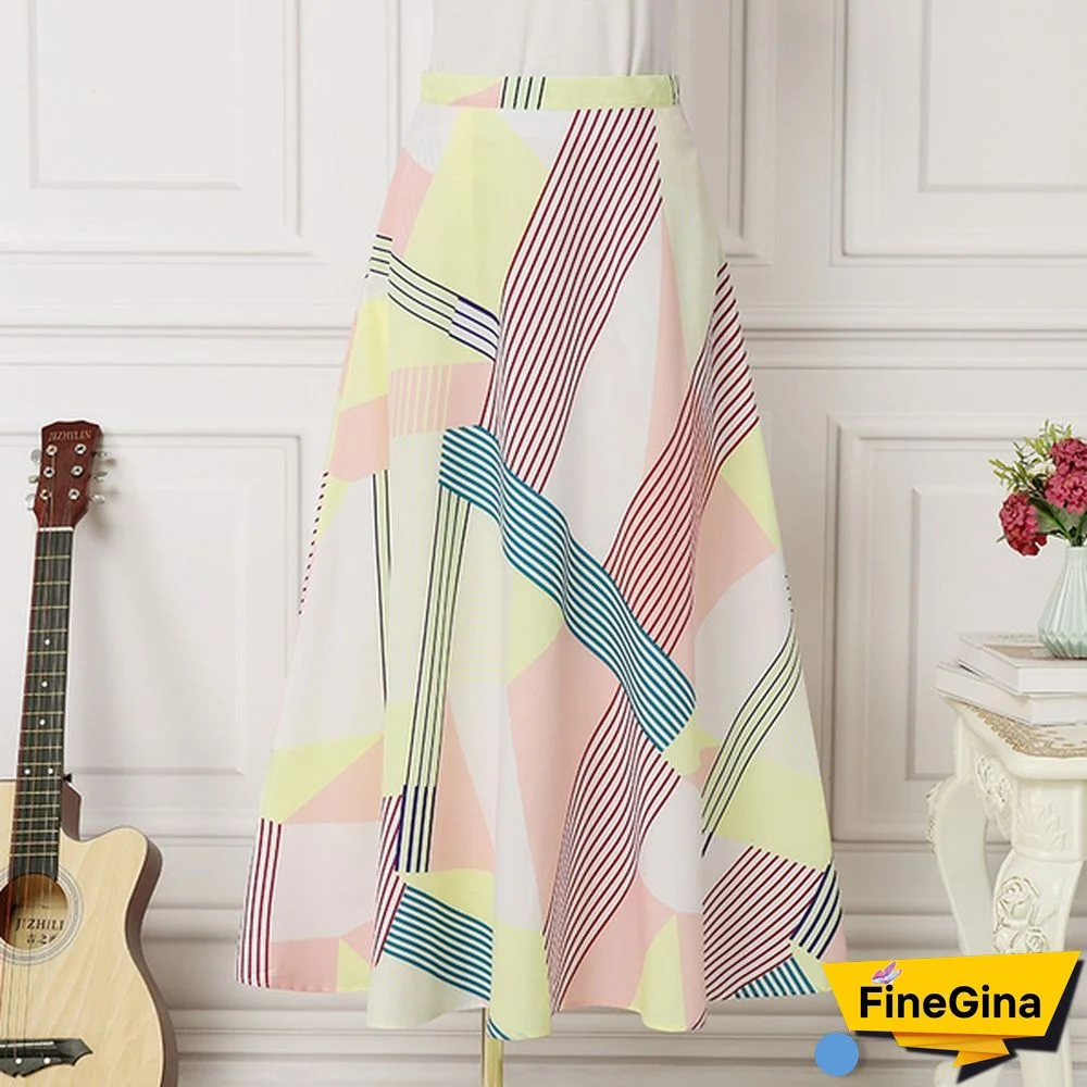 Stylish Women High Waist Maxi Skirt Holiday Summer Casual Loose Stripe Long Skirts