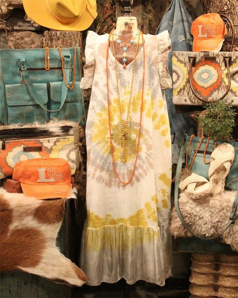 Casual V-Neck Print Ruffle Dress